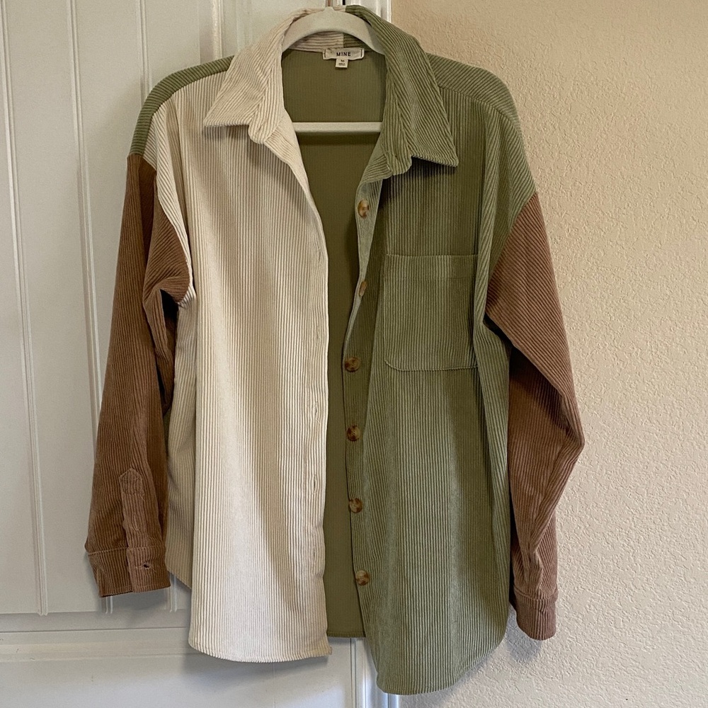 Womens Colorblock Corduroy Button Down Cardigan Sweater